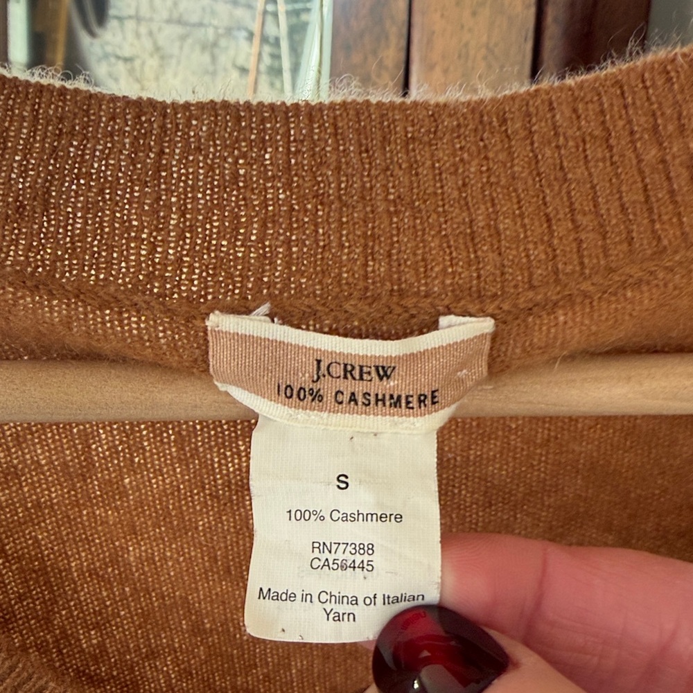 J. Crew 100% Cashmere Camel V-Neck Sweater - Picture 3 of 5
